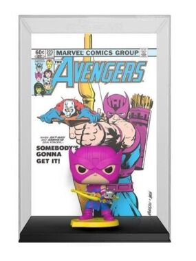 Funko Hawkeye Pop! Figure in Purple with Yellow Bow and Black Stand